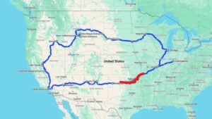 Route 66 and back, map of a 10k mile road trip, Oklahoma part